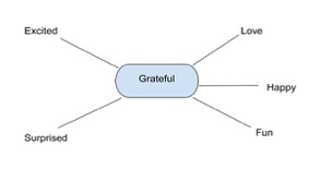 Web with gratitude in the middle and feelings stemming out from the center.