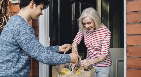 Delivering groceries to an elderly neighbor is an example of a prosocial action.
