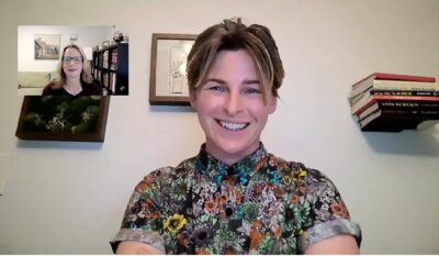 Image of happy people on virtual meeting
