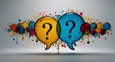 Two large intense speech bubbles representing questions