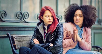 Girlfriends in conflict are sulking each other